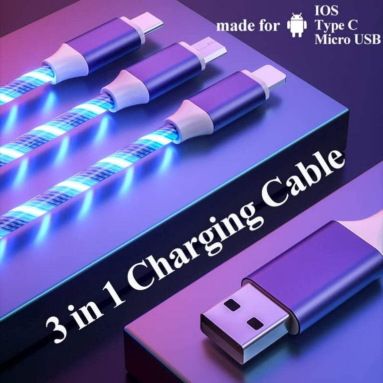 Candyse Câble Magnétique de Charge pour Micro USB/iOS/Type CLumière LED  Fluide, 3 en 1