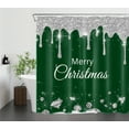 thumbnail image 2 of HVEST Green Christmas Shower Curtain with Silver Glitter Diamond on Green Background Design - Merry Christmas Holiday Bathroom Decor, Waterproof Polyester Fabric, Includes 12 Hooks, 72x72 Inches, 2 of 7