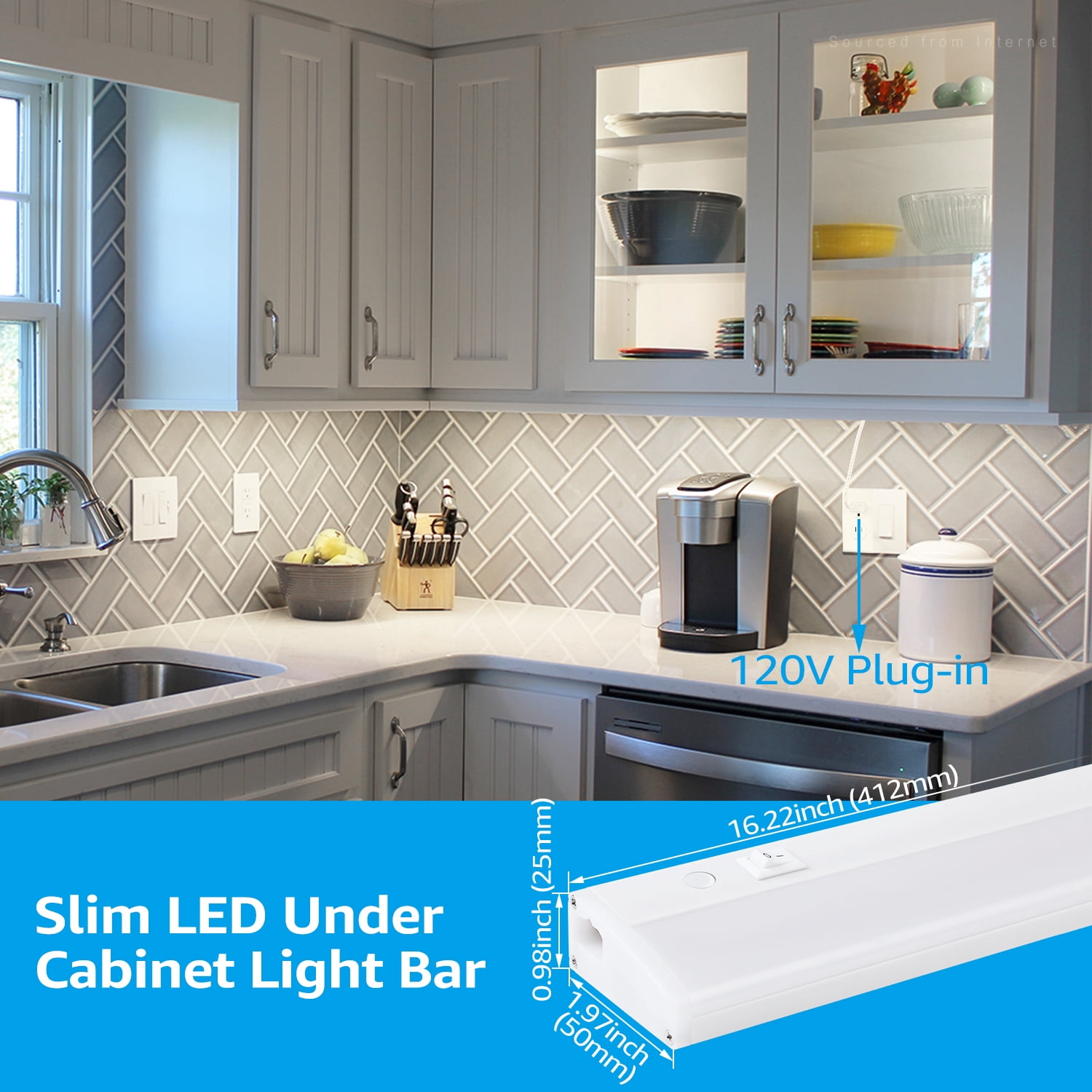4 Pack 16" LED Under Cabinet Lighting, Linkable LED Counter Light, LED Closet Lighting, ETL Listed, Plug in, 4000K Cool White (Included 1*Power Cord)