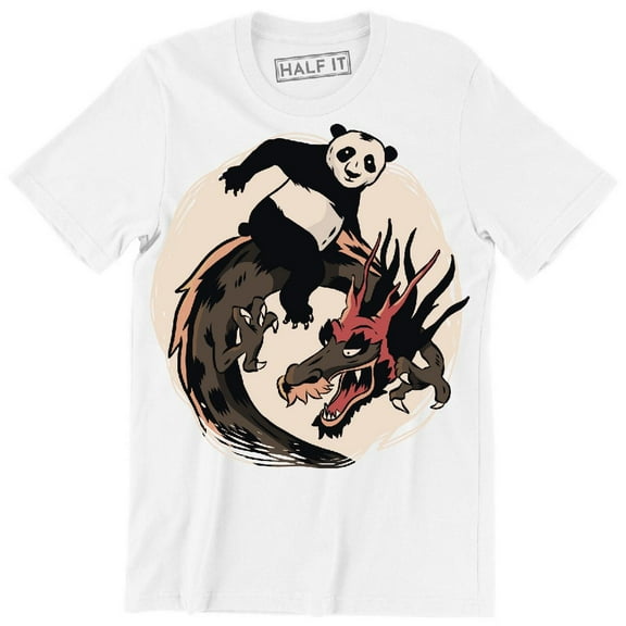 panda bear riding a dragon cartoon style Funny Animal Men's T-Shirt