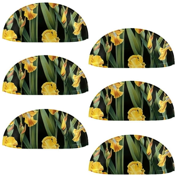 PhooArto 6 Pcs Cup Drawer Pulls, Yellow Iris Flowers Pattern Shell Shape Handles Cabinet Knobs for Dresser Cupboard Closet Wardrobe with Screws