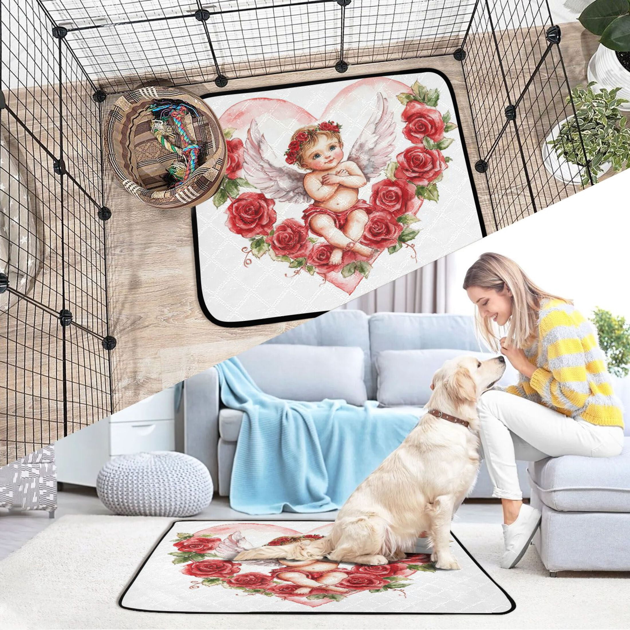 Qxltty Cute Little Angel Cupid Pattern Cat litter Pads Pet Set of 3 Diaper Mats Center Anti-leakage Layer Absorbent Soft and Comfortable