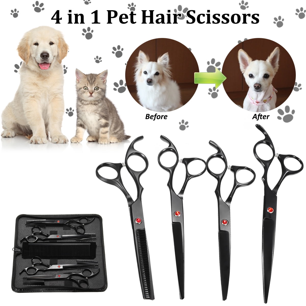 5Pcs/Set 7 Inch Clippers Pet Grooming Scissors Cutting+ 2 Curved