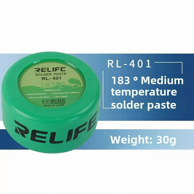 Export-Grade Lead-Free Solder Paste, 183°C Medium-Temperature, No-Clean Formula for Mobile Phone Repair, BGA Soldering, Syringe Application, 30g (RL-401)