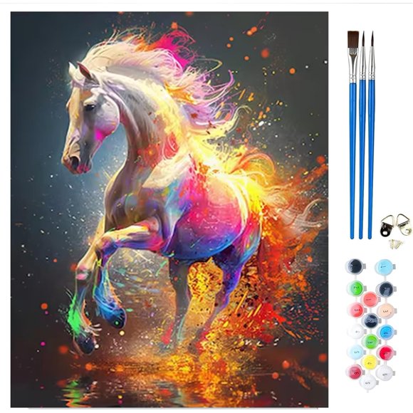 Adult Digital Oil Painting Kit - Rainbow Galloping Horse DIY Acrylic Painting Kit, suitable for beginners, can create dynamic wall decorations, 16x20 inch frameless.,red5,16*20/Framed