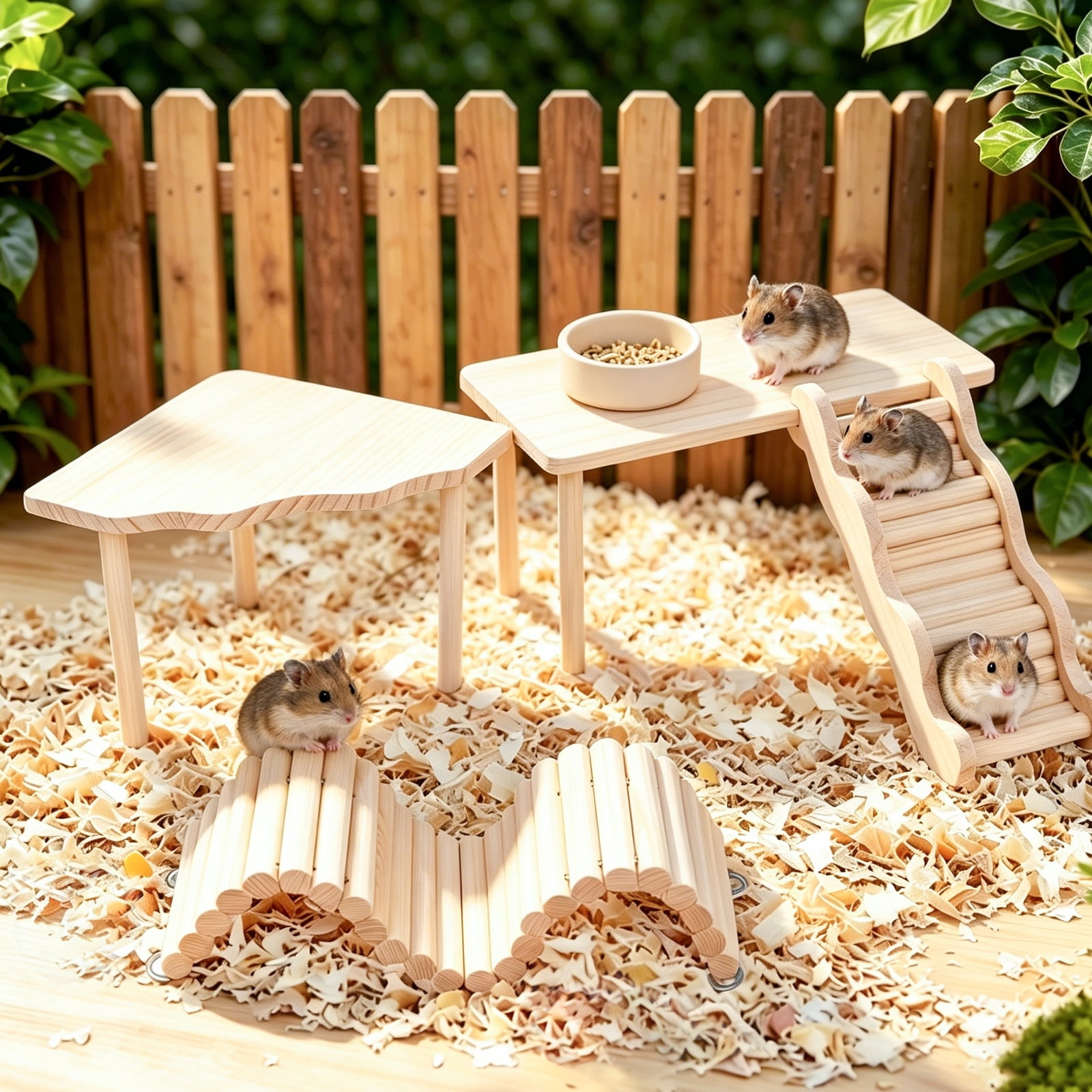 Threns 4 Pack Hamster Play Wooden Platform for Dwarf Syrian Hamsters Gerbils Mice Degus or Other Small Pets, Wooden Hamster Climbing Toy with Platform Decor