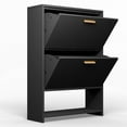 thumbnail image 2 of Shoe Cabinet with 2 Flip Drawers Shoe Rack Organizer with Open Shelf Entryway Narrow Closet for Home and Apartment Entryway Hallway,Black, 2 of 12