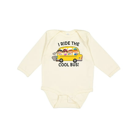 

Inktastic I Ride the Cool Bus with Yellow School Bus and Kids Gift Baby Boy or Baby Girl Long Sleeve Bodysuit