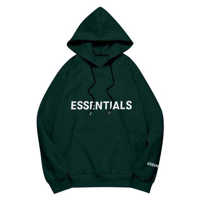 Pullover Hoodie with Adjustable Drawstring Hood and Front ESSENTIALS Lettering Print Casual Loose Fit Design Green 3XL
