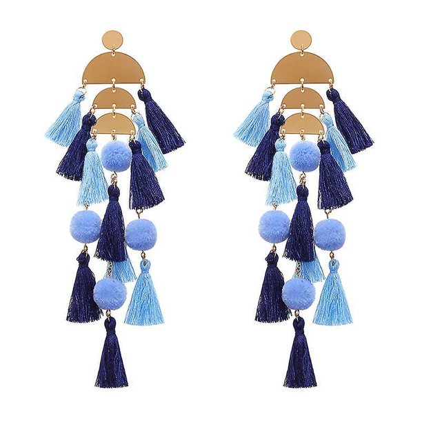 Pendientes de plumas para mujer, joyería bohemia con borla larga, accesorios de boda de oro azul