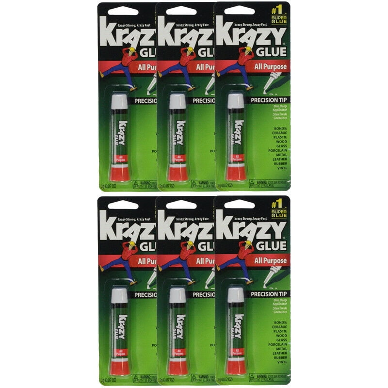 6 Pack Krazy Glue Instant Strong Fast Drying All Purpose Glue, .07 oz