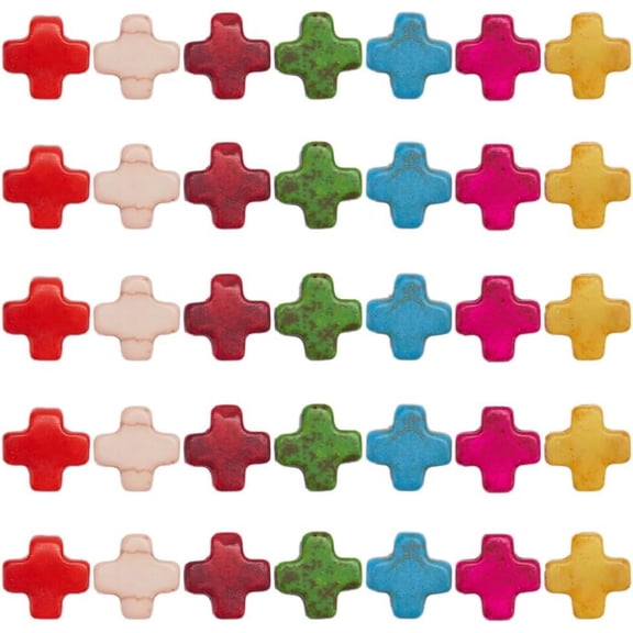 1 Box 250Pcs Cross Beads Mini Small Colorful Cross Charms Bulk Red Green Synthetic Turquoise Stone Cross Bead Tiny Pocket Crosses Crucifix Loose Spacer Beads for Jewelry Making Beading Kits