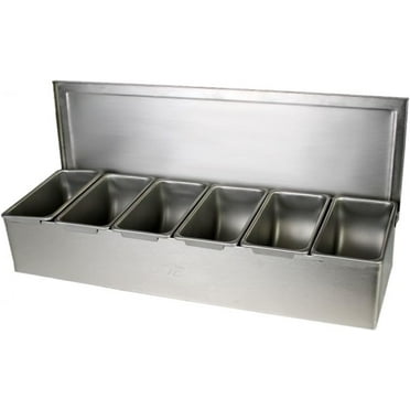TrueCraftware- 6 Compartment Stainless Steel Condiment Bar (Open Bottom)- Condiment Dispenser Serving Container Garnish Tray Bar Caddy Condiment Server Caddy Garnish Holder for Home Work Restaurant