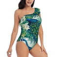 thumbnail image 3 of Honeii Peacock And Flowers for women's one-piece swimsuit featuring a chic one-shoulder design experience elegance and style in the water-Medium, 3 of 6