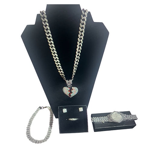 5 PIECE MEN'S SET - QUARTS WATCH, EARRINGS, RINGS, BRACELET AND NECKLACE