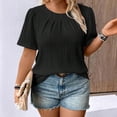 thumbnail image 2 of Erwazi Women's Plus Size Plicated T-Shirt Solid Ruched Crew Neck Loose Fit Short Sleeve Spring Summer Pullover Tee, 2 of 5
