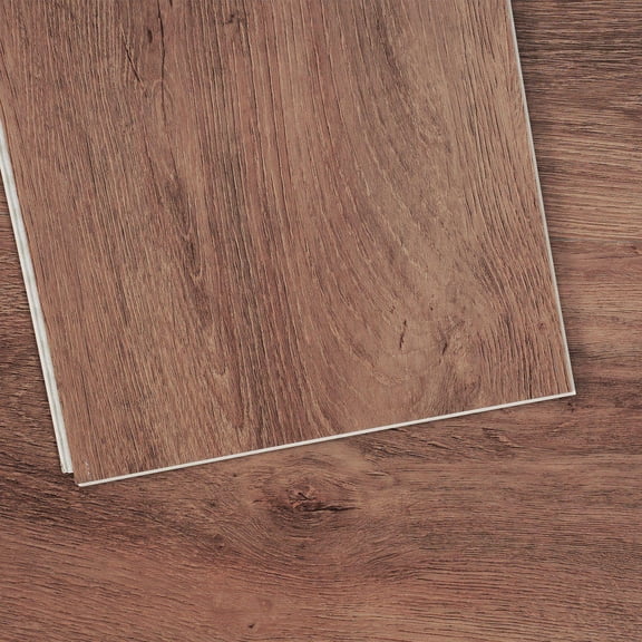 Interlocking Vinyl Floor Tiles 10 Pack 48x7.3 Inch 5.5mm Thick Snap Together Deep Brown Wood Grain DIY Flooring for Kitchen Dining Room Bedroom Bathroom Easy Home Decor