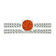 thumbnail image 2 of 0.85 ct Brilliant Round Cut Red Zircon 14k White Gold Solitaire with Accents Engagement Bridal Wedding Ring Band Set size 4.75, 2 of 7