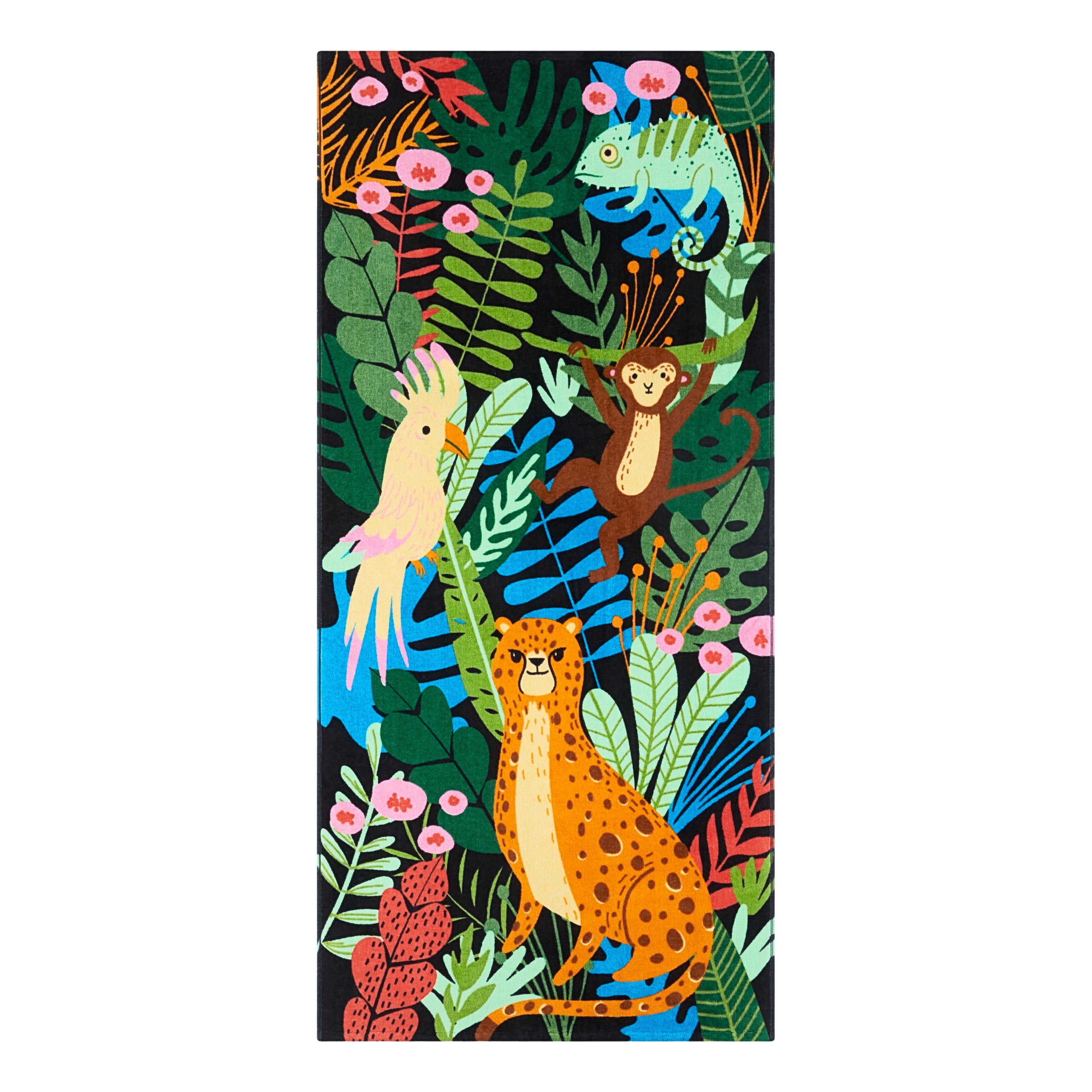 Mainstays Velour Beach Towel, Jungle Animals, 28x60