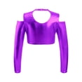 thumbnail image 2 of TiaoBug Kids Girls Shiny Metallic Crop Top Long Sleeve Off Shoulder Jazz Hip Hop Leotard Dance Shirt Purple 12, 2 of 5