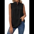 thumbnail image 3 of Blusas Sin Mangas con Cuello Abotonado para Mujer, Blusas con Volantes en el Pecho y Plisadas, Camisetas Básicas Informales, Blusa Negra Talla S, 3 of 9
