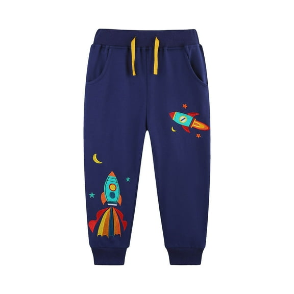 MEZZALL Child Boys Casual Pants With Rocket Embroidery Autumn Winter Thermal Joggers Toddler Kids Comfortable Plush Athletic Sweatpants Lovely Slacks