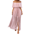 thumbnail image 2 of Vestido Informal de Lunares con Hombros Descubiertos para Mujer, con Volantes, Corsé, Borlas y Cintura Alta, con Abertura y Abertura, Color Liso Rosa Oscuro L, 2 of 8