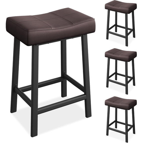 Counter Height Bar Stools Set of 4, 24 in Barstools for Kitchen Island Counter, Upholstered Padded Saddle Chairs with Curved Cushion, Easy Assembly, Brown