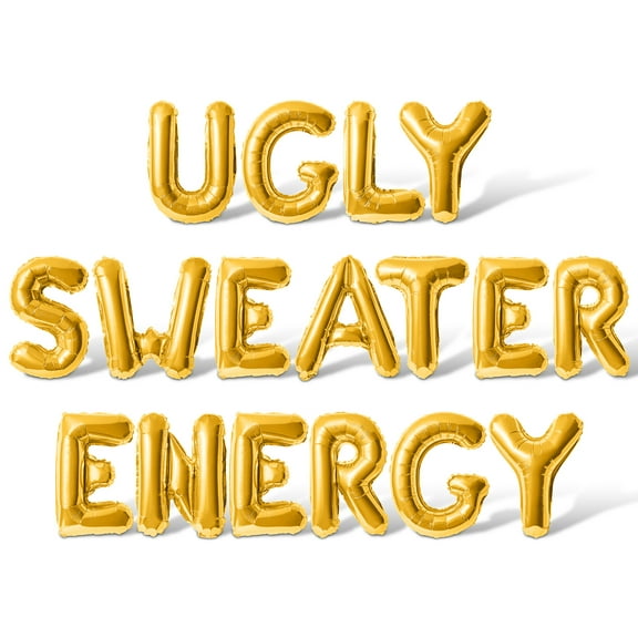 Letter Balloons - UGLY SWEATER ENERGY 16" Inch Alphabet Letters Foil Mylar Balloon Christmas Party Banner (Gold)