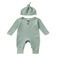 thumbnail image 1 of MesaSe Infant Baby Boys Jumpsuit and Hat Set  Solid Knit Ribbed Long Sleeve Crew Neck Button Romper One-Piece Clothes, 1 of 6