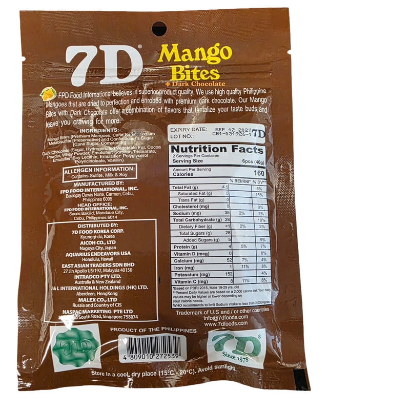 7D Mango Bites Dark Chocolate, 2.8OZ