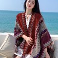 thumbnail image 2 of yuCgh Women's Ethnic Retro Sassel Head Cape, Thick Color Striped Shawl Scarf, Winter Warm Cape Scarf, Bohemian Fashion Scarf, Oversized Knitted Scarf,Red, 2 of 3