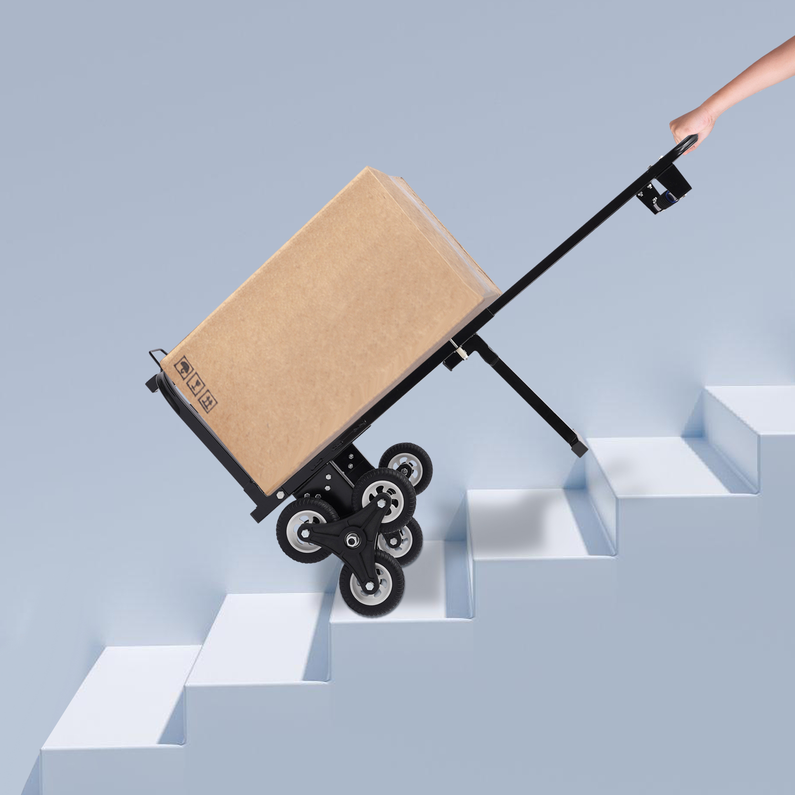 6 Wheels 46*25.5cm Stair Climbing Cart 460lbs Capacity Portable Folding Trolley Stair Climber Hand Truck