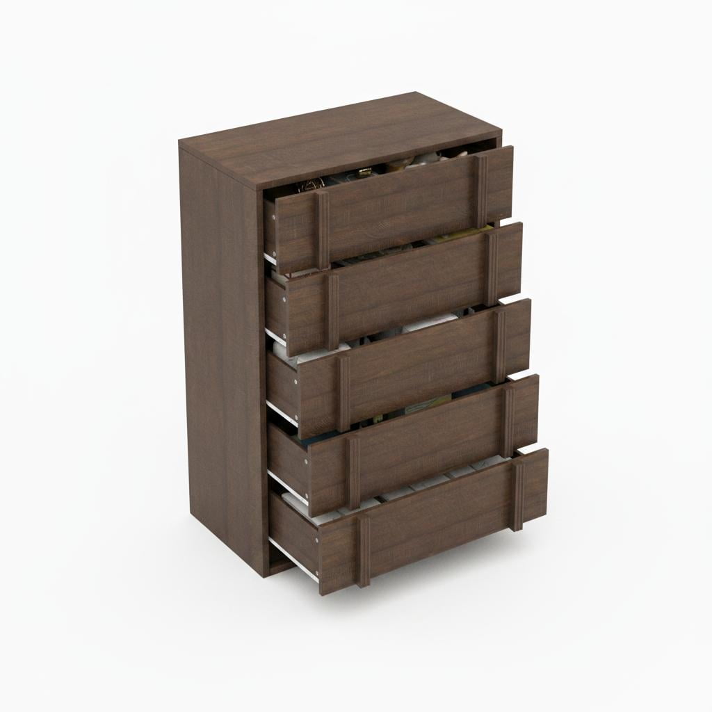 TENSAKEE Modern Vertical Handle Bedside Table 5 Drawers Wooden Bedside Cabinet Compact Storage for Bedroom Living Room Dorm Entryway