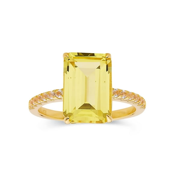 Lab Grown Canary Yellow Sapphire Emerald Cut Solitaire Ring For Women in 18K Yellow Gold Plated Sterling Silver