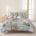 thumbnail image 3 of Twin XL Quilt Set 68''x98'', Green Blue Pink Botanical Lightweight Summer Bedspread Coverlet Set with 2 Pillow Shams, Spring Floral Vintage Breathable All Season Quilt Bedding for Dorm/Guest Room, 3 of 9