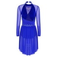 thumbnail image 6 of Nyeemya Women's Shiny Rhinestone Long Sleeve Lyrical Dance Dress Backless Tulle Skirt Leotard Dancewear Royal Blue XL, 6 of 7