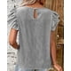 thumbnail image 4 of CORIRESHA Blusa casual a rayas para mujer, con volantes, manga casquillo, cuello redondo, para verano, 4 of 4