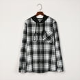 thumbnail image 3 of PATLOLLAV Womens Long Sleeve Plaid Hooded Drawstring Single Breasted Cardigan Tops, 3 of 6