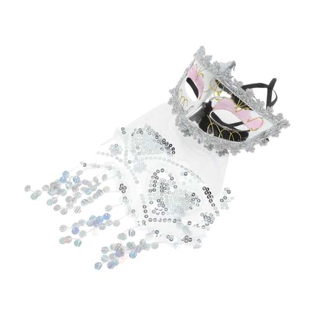 Unique Bargains 1 Pc Veiled Half Face Party Mask for Masquerade Party Silver Tone