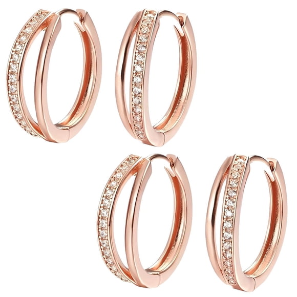 Aros brillantes VenDepot Ring04 2Pzas Aro Oro Rosa Metal/Zirconia