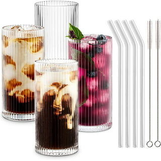 RUNOLIG Vintage Drinking Glasses Ribbed Glassware Aesthetic Cups