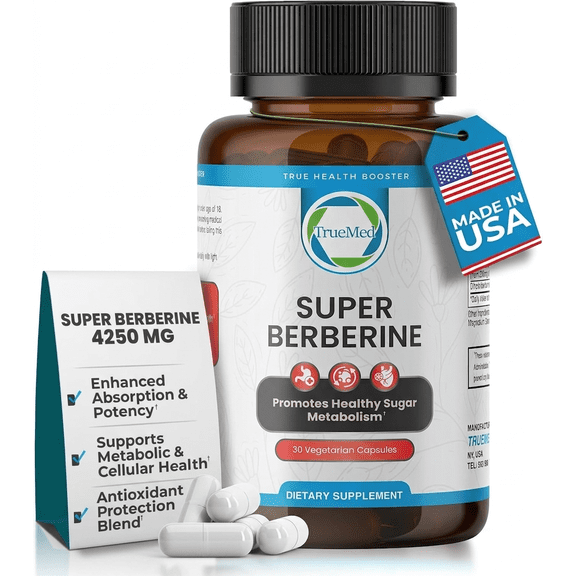 TrueMed Super Berberine 4250 mg with Ceylon Cinnamon & Dihydroberberine | Metabolic Support & Cardiovascular Support Supplement, 30 Vegetable Capsules