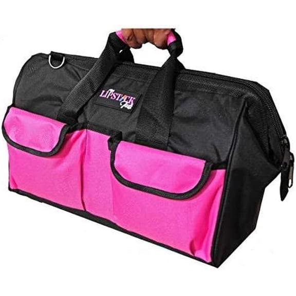 18-Inch Multi-Purpose Zip-Top Pink Storage Wide Mouth Tool Bag Organizer. Great for Home Improvement/Contractors Tools. Heavy Duty Storage Pockets and Shoulder Strap.$$Tools