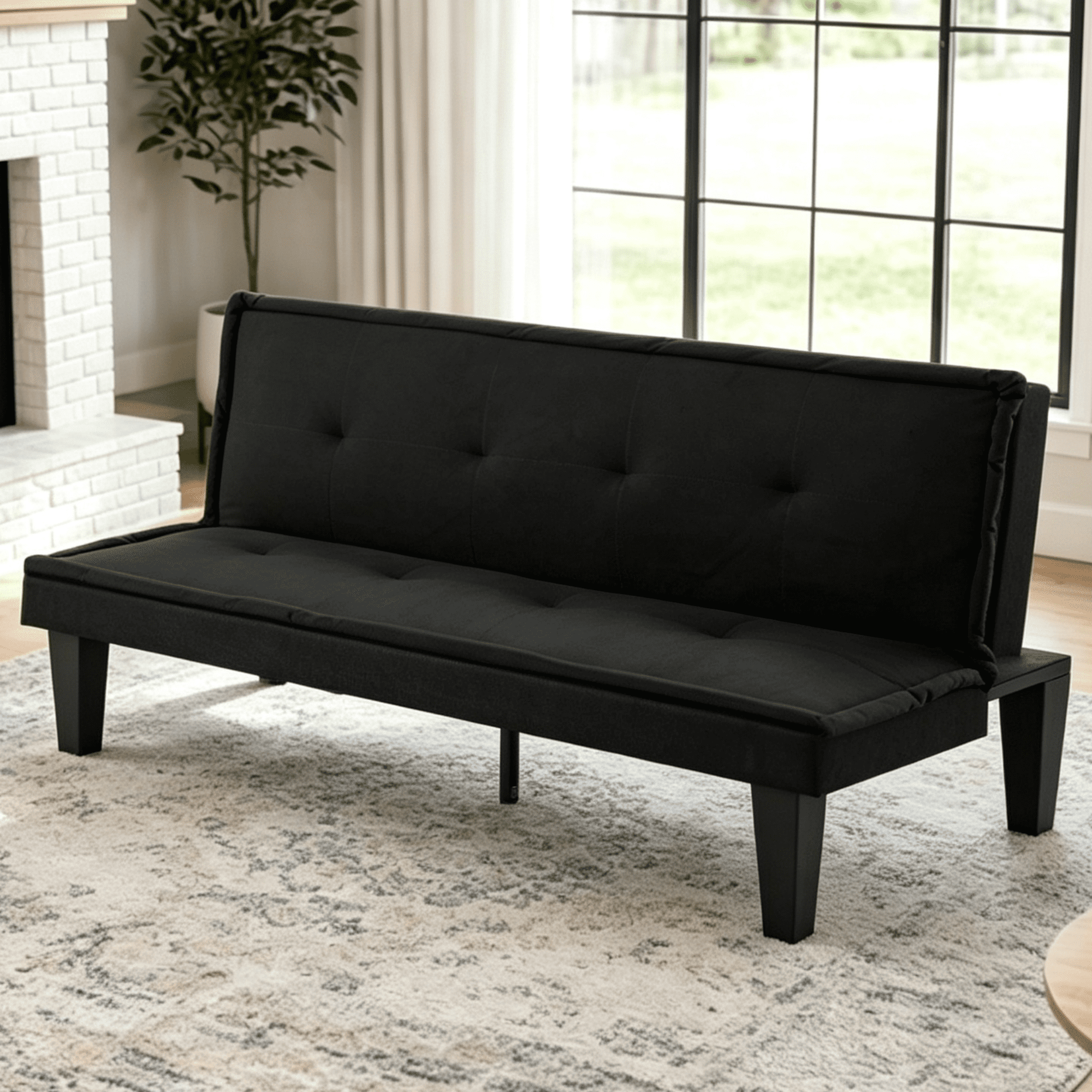 Gewnee 62.99" Faux Suede Futon Sofa Bed,Modern Convertible Futon Couch with 5 Adjustable Backrest,Sleeper Sofa Couch for Living Room,Apartment,Black