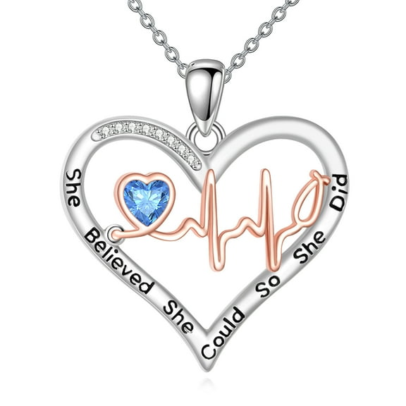 Nurse Necklace 925 Sterling Silver Doctor  Pendant Necklace  Birthstone Heart Jewelry Gifts for Women