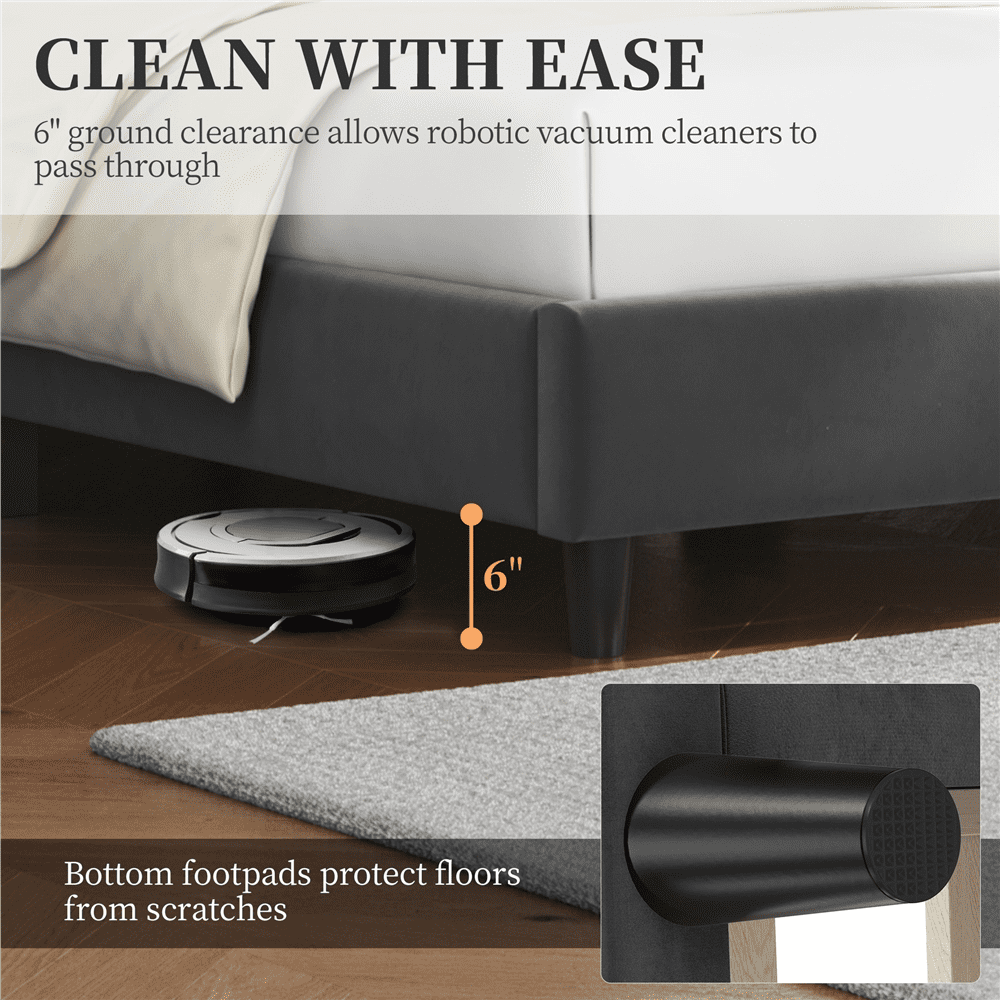 Yaheetech Upholstered Platform Bed with Tufted Headboard, Full, Dark Gray
