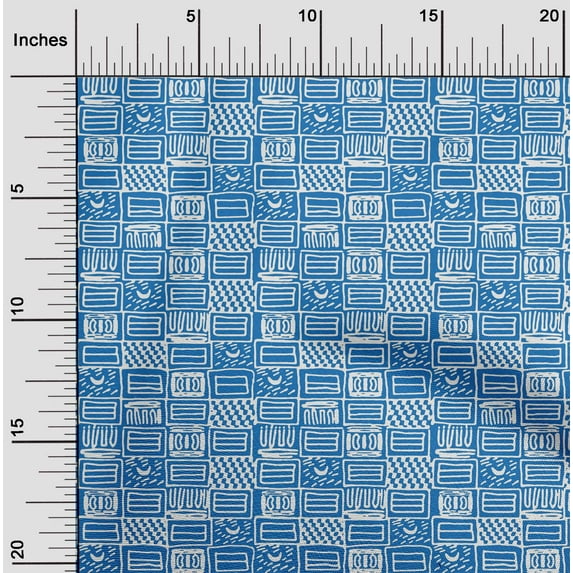 oneOone Polyester Lycra Medium Blue Fabric Geometric African Dress Material Fabric Print Fabric By The Yard 56 Inch Wide