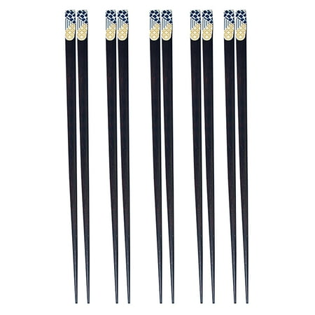 

5 Pairs Japanese Style Wood Chopsticks Home Printed Chopsticks Tableware Set