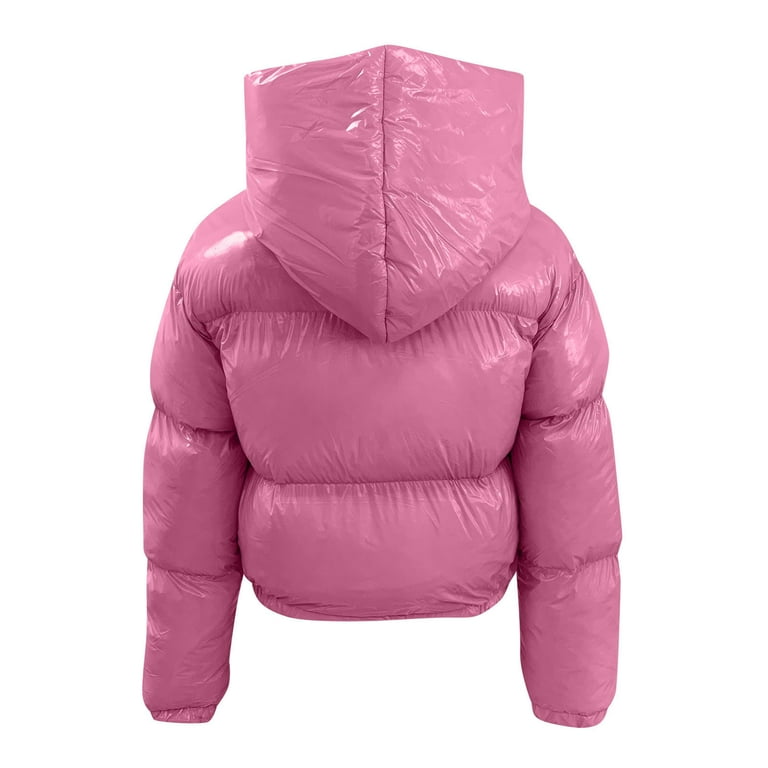 TOWED22 Womens Zip Up Jacket,Women's Leather Cropped Puffer Jacket Warm Oversized Band Collar Zip Up Padded Coat Pink,XL TOWED22 Womens Zip Up Jacket,Women's Leather Cropped Puffer Jacket Warm Oversized Band Collar Zip Up Padded Coat Pink,XL